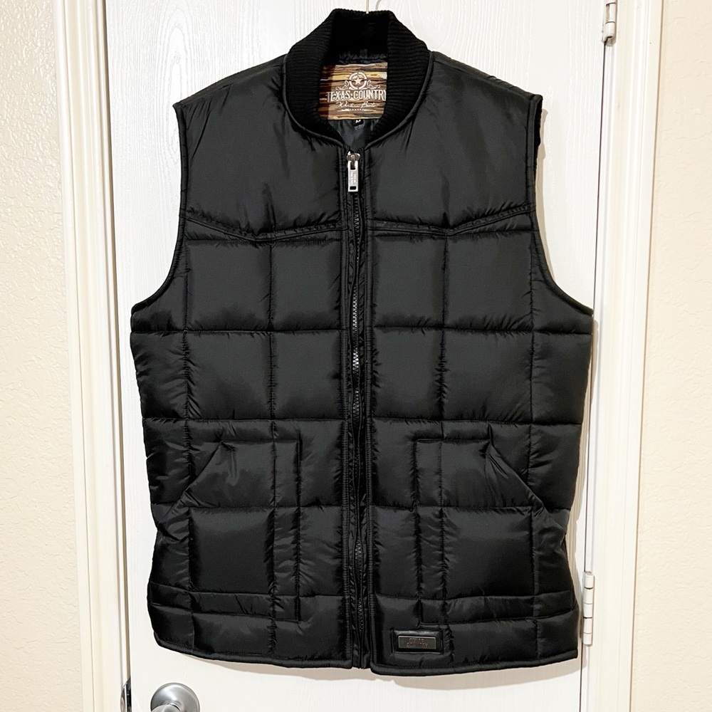[Texas Country] Men's Black Puffer Vest Western Rodeo Cowboy Winter Small